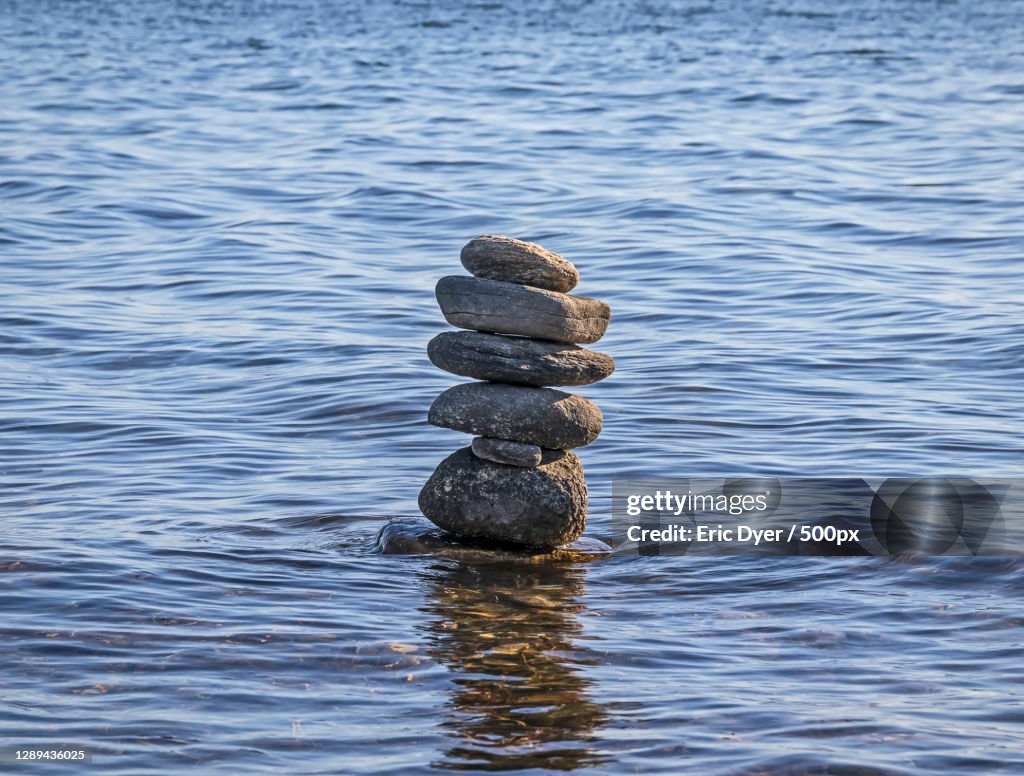 Close-up of stacked stones in sea,Greenwich,Connecticut,United States,USA