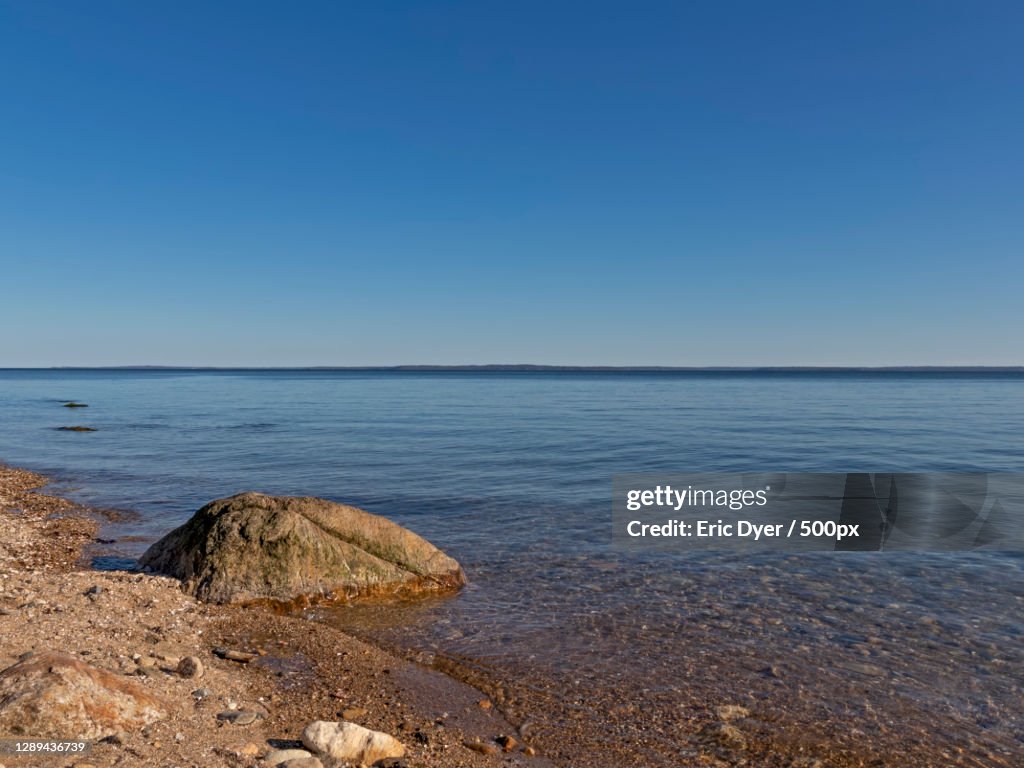 Scenic view of sea against clear blue sky,Greenwich,Connecticut,United States,USA