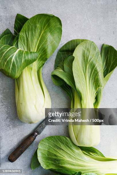 high angle view of cabbage on table,west chester,pennsylvania,united states,usa - chinese cabbage imagens e fotografias de stock