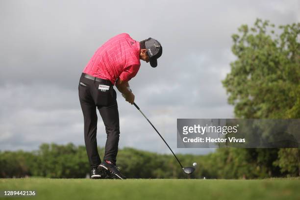 Joaquin Niemann of Chile plays his shot from the seventh tee during the second round of the Mayakoba Golf Classic at El Camaleón Golf Club on...