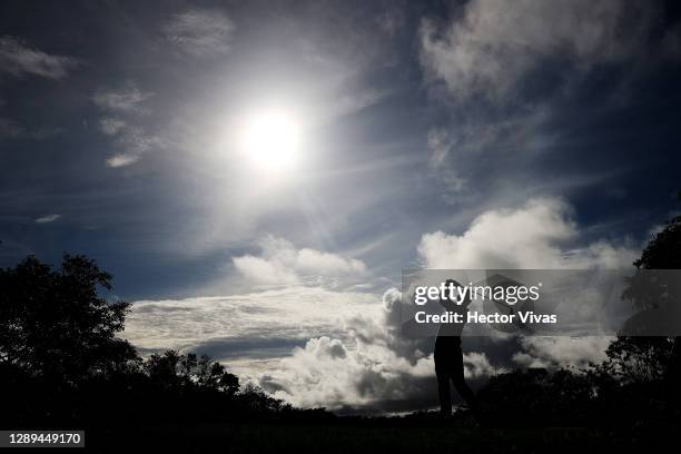 Gary Woodland of the United States plays his shot from the 11th tee during the second round of the Mayakoba Golf Classic at El Camaleón Golf Club on...