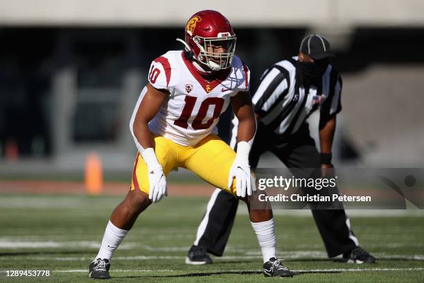 Linebacker Ralen Goforth of the USC Trojans during the PAC-12 football game against the Arizona Wildcats at Arizona Stadium on November 14, 2020 in...