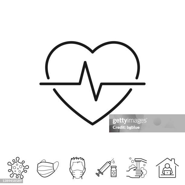 ilustraciones, imágenes clip art, dibujos animados e iconos de stock de latidos del corazón - pulso cardíaco. icono de línea - trazo editable - electrocardiography