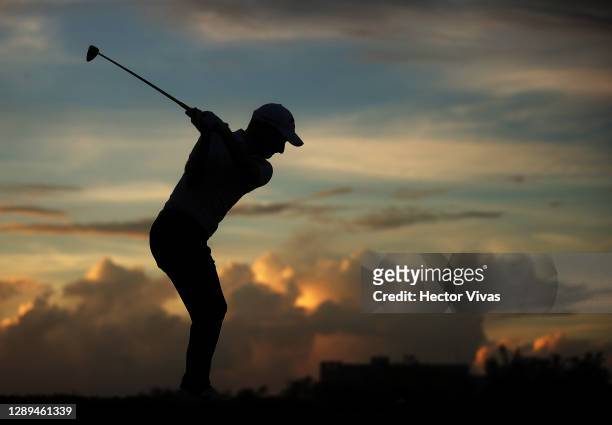 Emiliano Grillo of Argentina plays his shot from the 17th tee during the second round of the Mayakoba Golf Classic at El Camaleón Golf Club on...