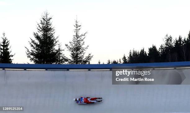 Jerzy Wojciech Chmielewski competes with Jakub Kowalewski of Poland in the 1st run during the men's double during the FIL Luge World Cup at at...