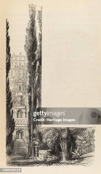Pictures from Italy, 1846. [The Villa d'Este at Tivoli from the Cypress Avenue]. Artist Samuel Palmer.