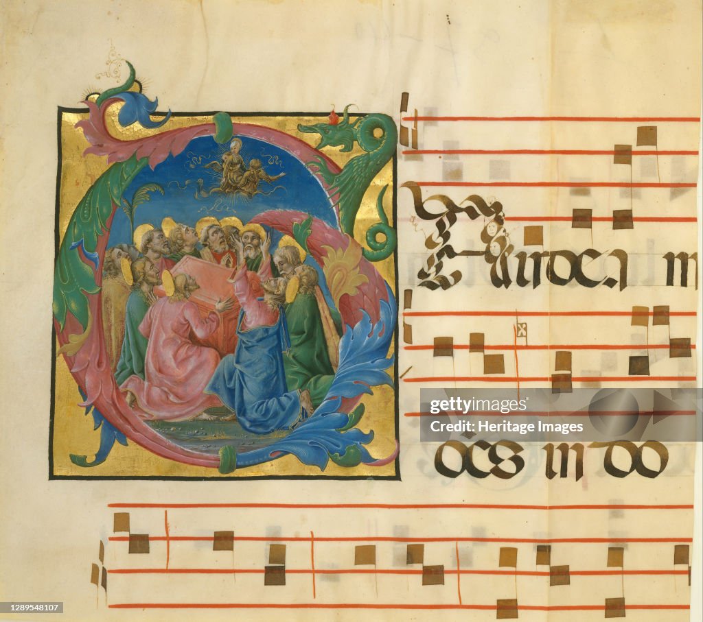 Manuscript Illumination With The Assumption Of The Virgin In An Initial G