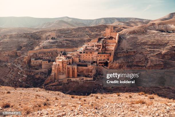 mar saba monastery in judean desert - palestina histórica fotografías e imágenes de stock