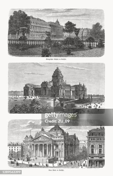 historical views of brussels, belgium, wood engravings, published in 1893 - supreme court justices stock illustrations