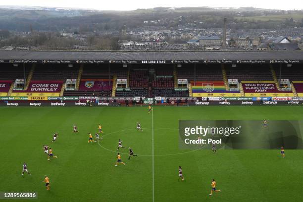 General view inside the stadium during the Premier League match between Burnley and Everton at Turf Moor on December 05, 2020 in Burnley, England....