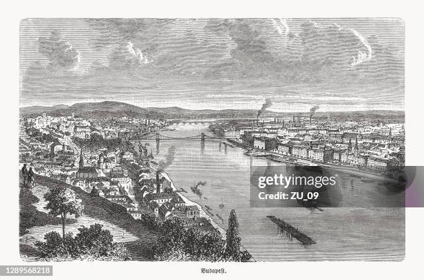 ilustrações de stock, clip art, desenhos animados e ícones de historical view of budapest, hungary, wood engraving, published in 1893 - cultura austríaca