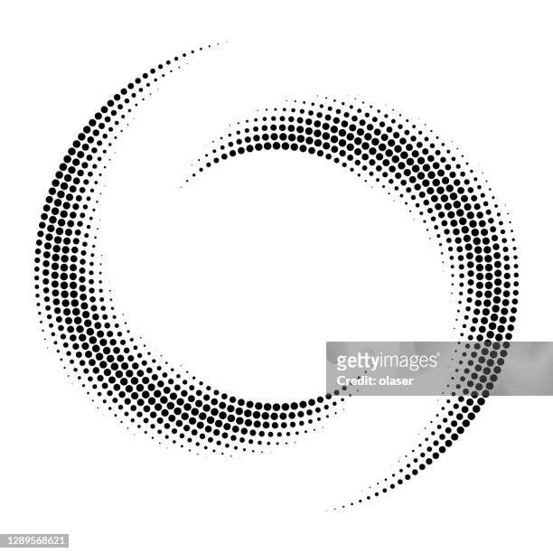 illustrazioni stock, clip art, cartoni animati e icone di tendenza di forma vorticosa fatta di motivo circolare di punti che sbiadendo usando le dimensioni. orbite multiple. - fu ying