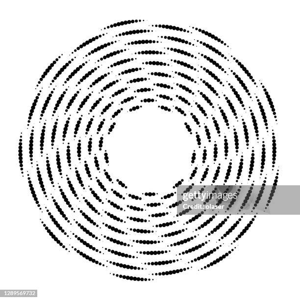 circular pattern of square dot sequence trains fading using size. multiple orbits. - futuristic train stock illustrations