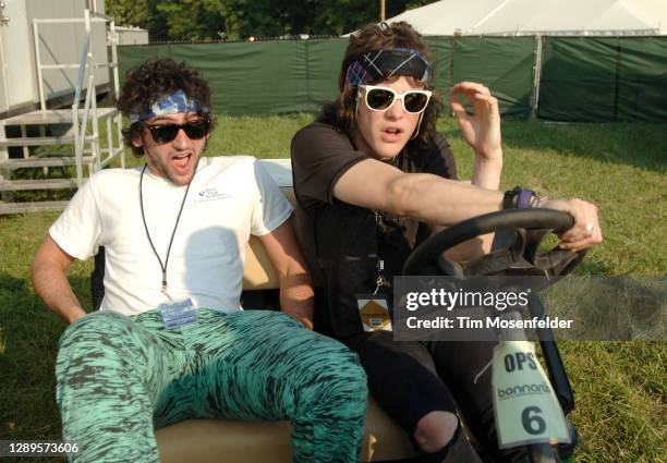 Ben Goldwasser and Andrew VanWyngarden of MGMT pose during Bonnaroo 2008 on June 12, 2008 in Manchester, Tennessee.