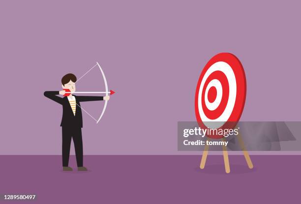 a businessman holds an archer to aim at a target - business process stock illustrations
