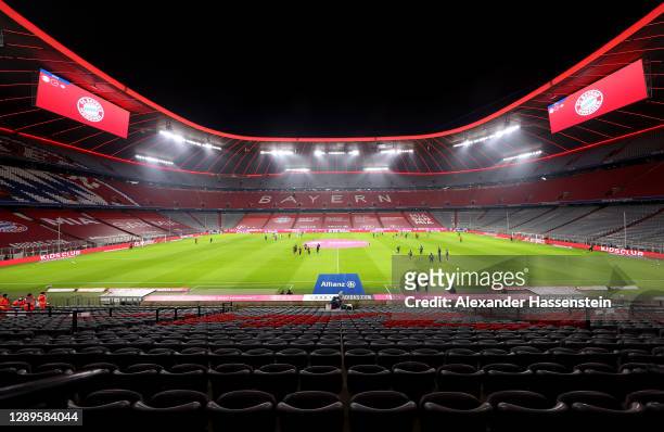 General view inside the stadium prior to the Bundesliga match between FC Bayern Muenchen and RB Leipzig at Allianz Arena on December 05, 2020 in...