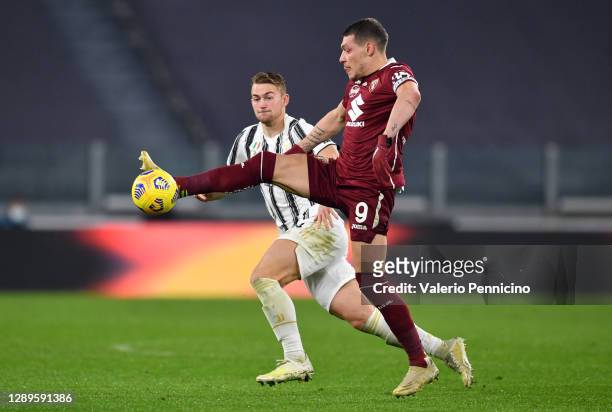 Andrea Belotti of Torino FC controls the ball during the Serie A match between Juventus and Torino FC at Allianz Stadium on December 05, 2020 in...