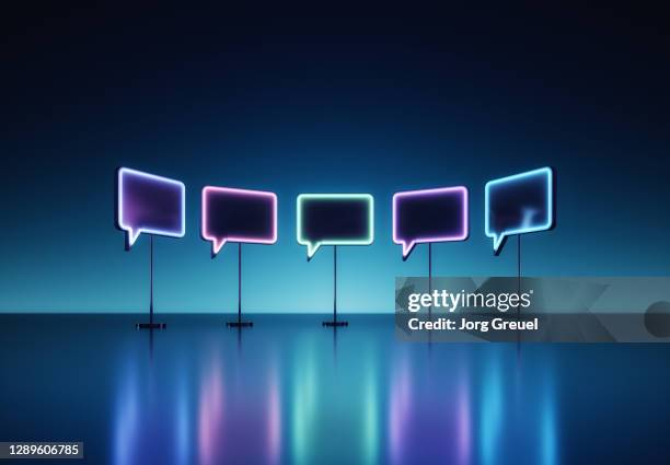 neon speech bubbles - neon speech bubble stock-fotos und bilder