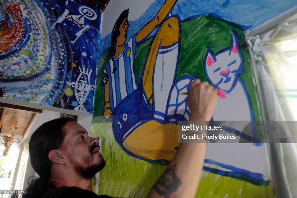 Mural Of Football Legend Diego Maradona In Medellin