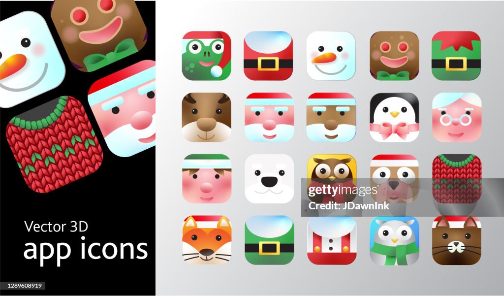 Christmas 3D app icon design set in bright gradient colors