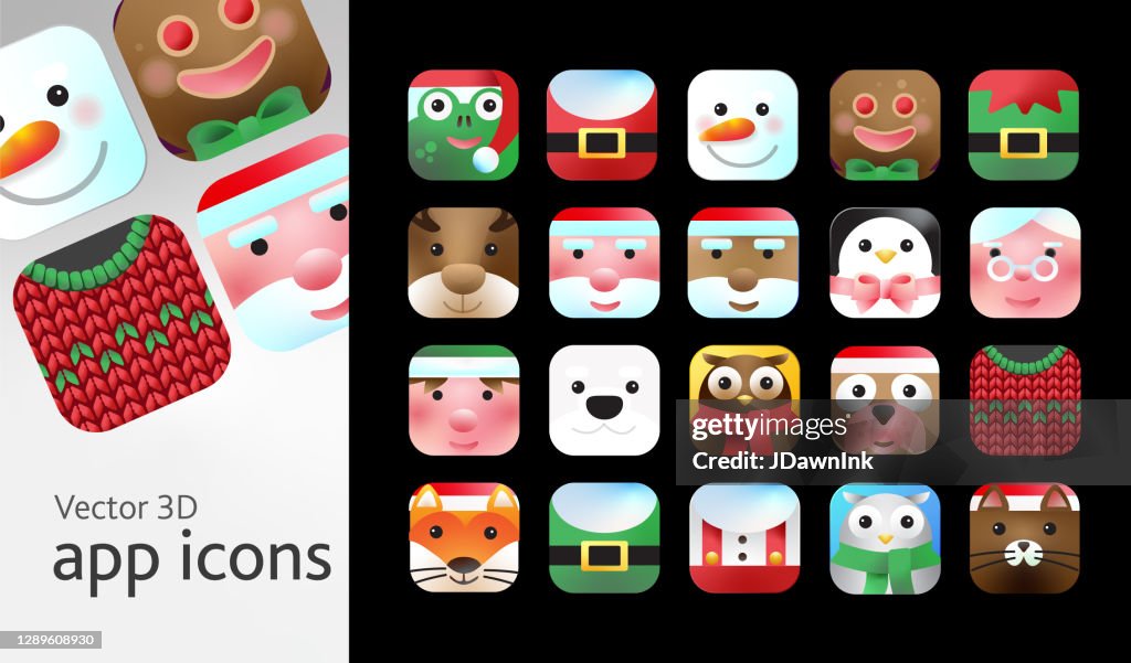 Christmas 3D app icon design set in bright gradient colors