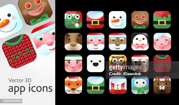 christmas 3d app icon design set in bright gradient colors - elf hat stock illustrations