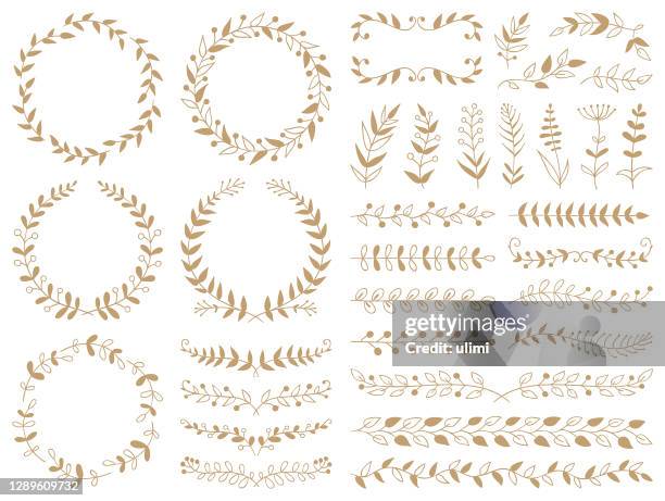 ilustrações de stock, clip art, desenhos animados e ícones de hand drawn plants, dividers, wreaths, border frames - grinalda objeto decorativo