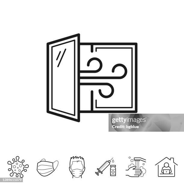 bildbanksillustrationer, clip art samt tecknat material och ikoner med öppet fönster - vädring rummet. linjeikon - redigerbart linje - fönster