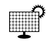 Solar panel icon isolated on white background. Vector symbol of alternative energy source. Black pictogram with renewable power resource with sun. Eco electricity concept. Silhouette simple sign.