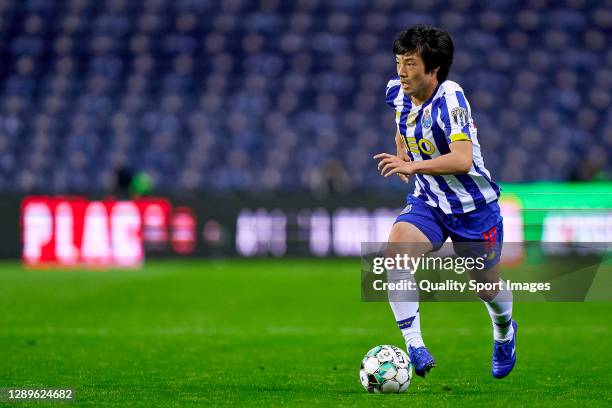 Shoya Nakajima of FC Porto in action during the Liga NOS match between FC Porto and CD Tondela at Estadio do Dragao on December 05, 2020 in Porto,...