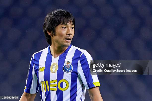 Shoya Nakajima of FC Porto looks on during the Liga NOS match between FC Porto and CD Tondela at Estadio do Dragao on December 05, 2020 in Porto,...