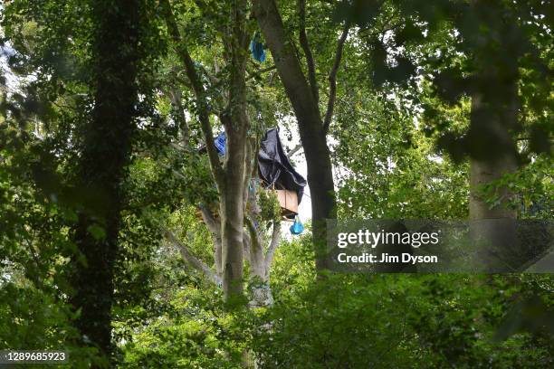 General view at a protest camp in Jones Hill Wood against the HS2 High Speed Rail line and its proposed route through the Chilterns ‘Area of...