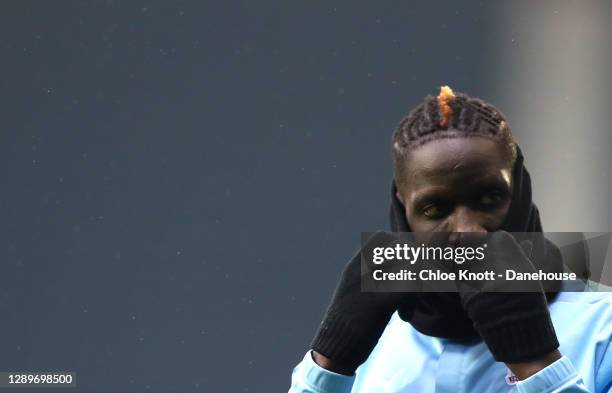 Mamadou Sakho of Crystal Palace warms up ahead of the during the Premier League match between West Bromwich Albion and Crystal Palace at The...