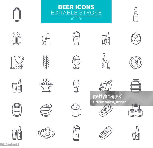 bier-icons editierbaren strich - bar line icons set - bier brauerei stock-grafiken, -clipart, -cartoons und -symbole