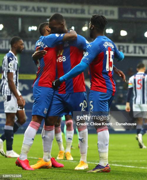 Christian Benteke of Crystal Palace celebrates scoring his teams third goal during the Premier League match between West Bromwich Albion and Crystal...
