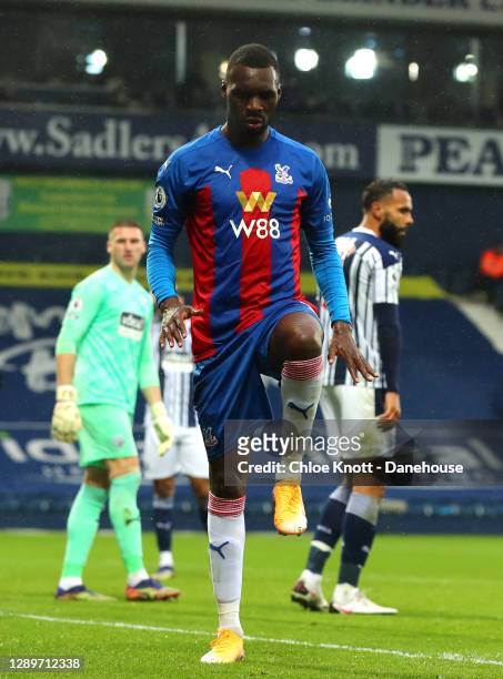 Christian Benteke of Crystal Palace celebrates scoring his teams third goal during the Premier League match between West Bromwich Albion and Crystal...