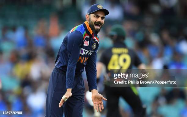 Virat Kohli of India shouts during game two of the Twenty20 International series between Australia and India at Sydney Cricket Ground on December 06,...