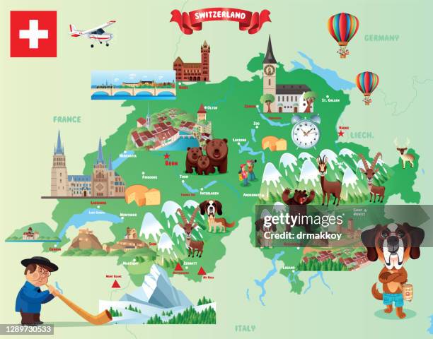 cartoon-karte der schweiz - switzerland map stock-grafiken, -clipart, -cartoons und -symbole