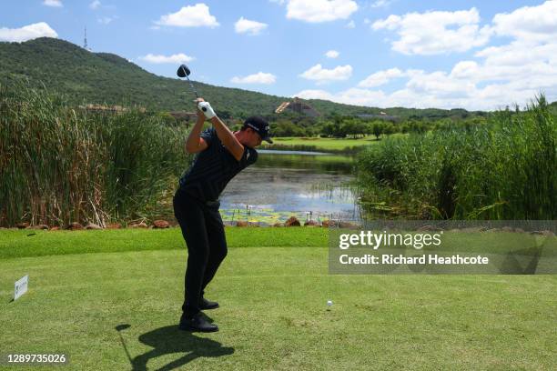 Christiaan Bezuidenhout of South Africa tees off on the 8th hole during the final round of the South African Open at Gary Player CC on December 06,...