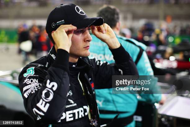 George Russell of Great Britain and Mercedes GP prepares to drive on the grid before the F1 Grand Prix of Sakhir at Bahrain International Circuit on...