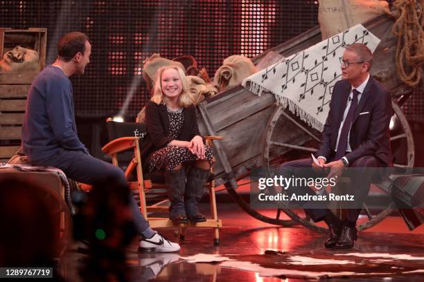 Wotan Wilke Moehring, Helena Zengel and Guenther Jauch speak on stage during the tv show "2020! Menschen, Bilder, Emotionen! - Der grosse RTL...