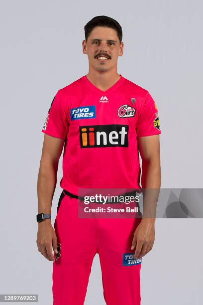 Ben Dwarshuis poses during the Sydney Sixers Big Bash League Headshots Session at Grand Chancellor Hotel on December 06, 2020 in Hobart, Australia.