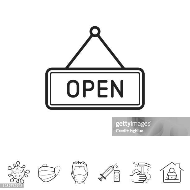 open sign. line icon - editable stroke - store sign stock illustrations