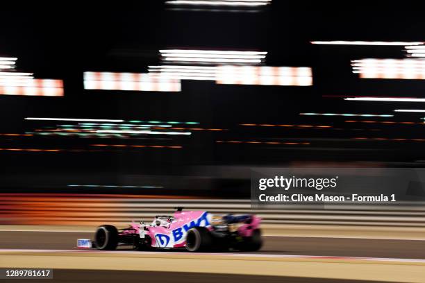Sergio Perez of Mexico driving the Racing Point RP20 Mercedes during the F1 Grand Prix of Sakhir at Bahrain International Circuit on December 06,...