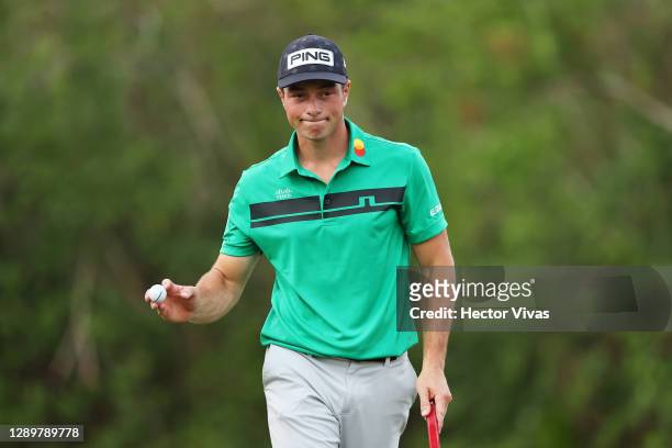 Viktor Hovland of Norway celebrates on the 13th green during the final round of the Mayakoba Golf Classic at El Camaleón Golf Club on December 06,...