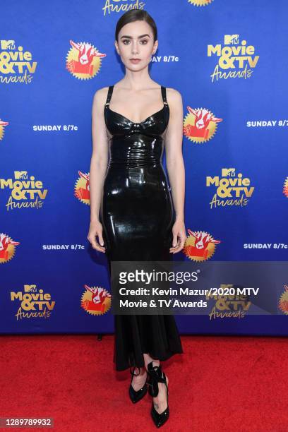 In this image released on December 6, Lily Collins attends the 2020 MTV Movie & TV Awards: Greatest Of All Time broadcast on December 6, 2020.