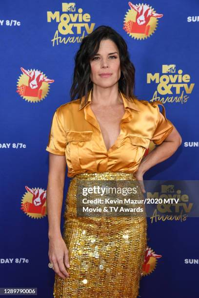 In this image released on December 6, Neve Campbell attends the 2020 MTV Movie & TV Awards: Greatest Of All Time broadcast on December 6, 2020.