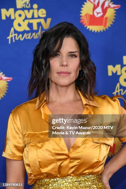 In this image released on December 6, Neve Campbell attends the 2020 MTV Movie & TV Awards: Greatest Of All Time broadcast on December 6, 2020.