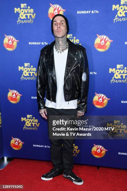 In this image released on December 6, Travis Barker attends the 2020 MTV Movie & TV Awards: Greatest Of All Time broadcast on December 6, 2020.