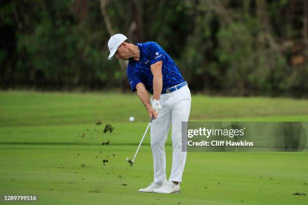 Billy Horschel of the United States plays a shot on the 17th hole during the final round of the Mayakoba Golf Classic at El Camaleón Golf Club on...